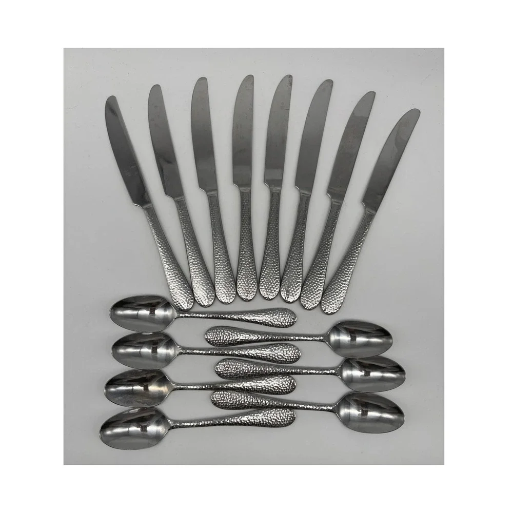 Oneida Tibet Flatware 15pc Silver Hammered Texture Stainless Steel Knives Spoon‎